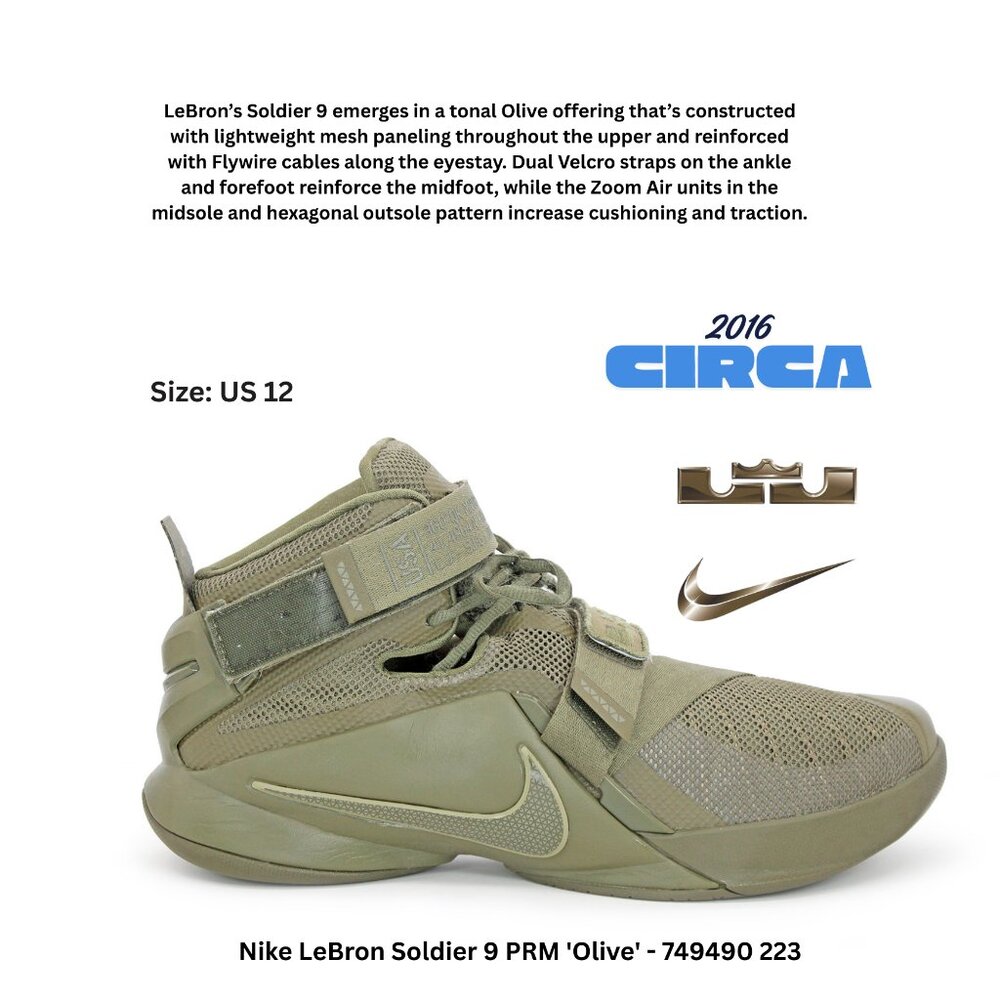 Nike LeBron Soldier 9 PRM 'Olive' - 749490 223: Size 12